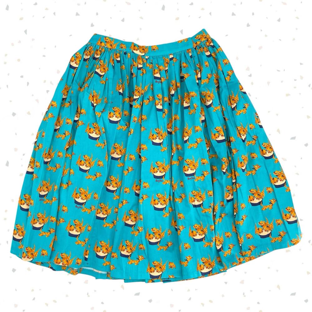 Pinup Couture Kittens Mary Blair Blue Milk Retro Full Circle Skirt Size XL NEW